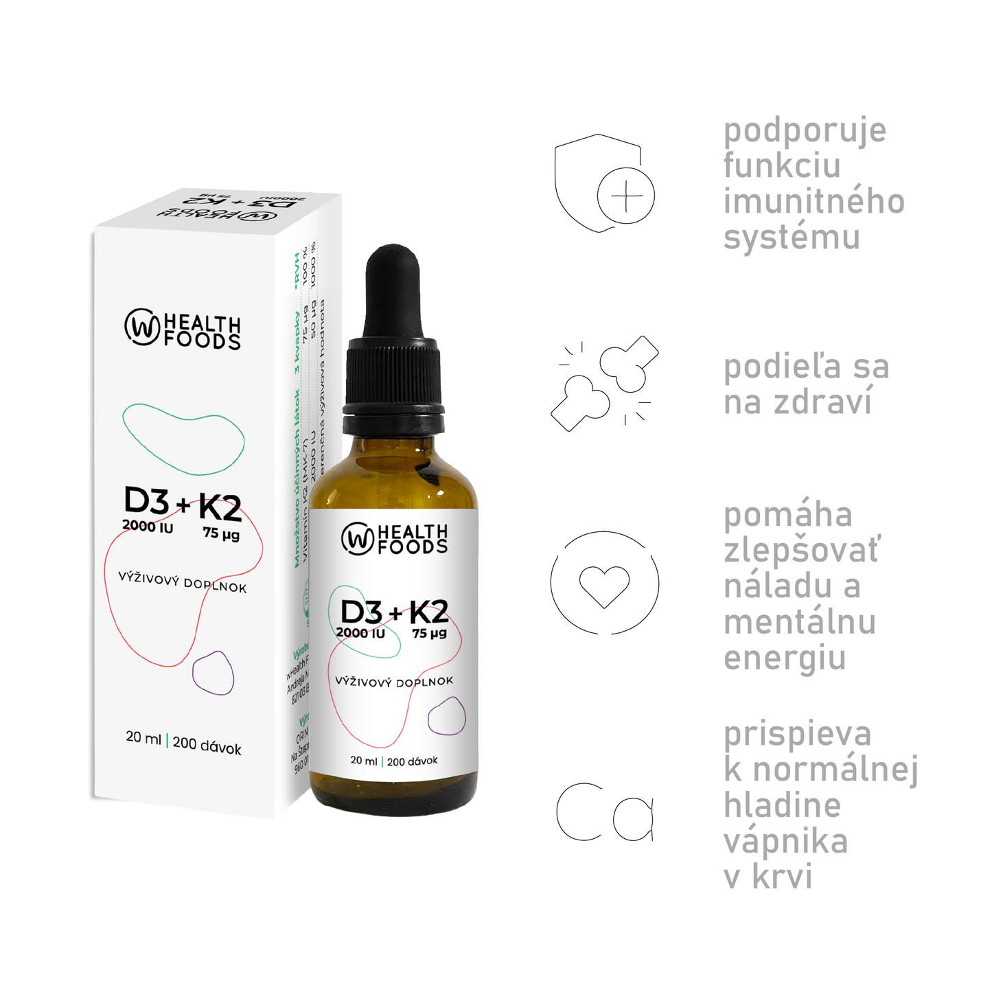 wHealth Imunita - Vitamín D3K2, Zinok, Vitamín C, Probio Complex