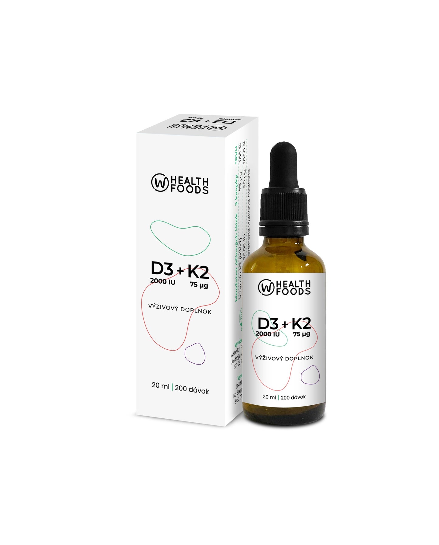 Vitamín D3 & K2, 2000 IU D3 / 75 μg K2