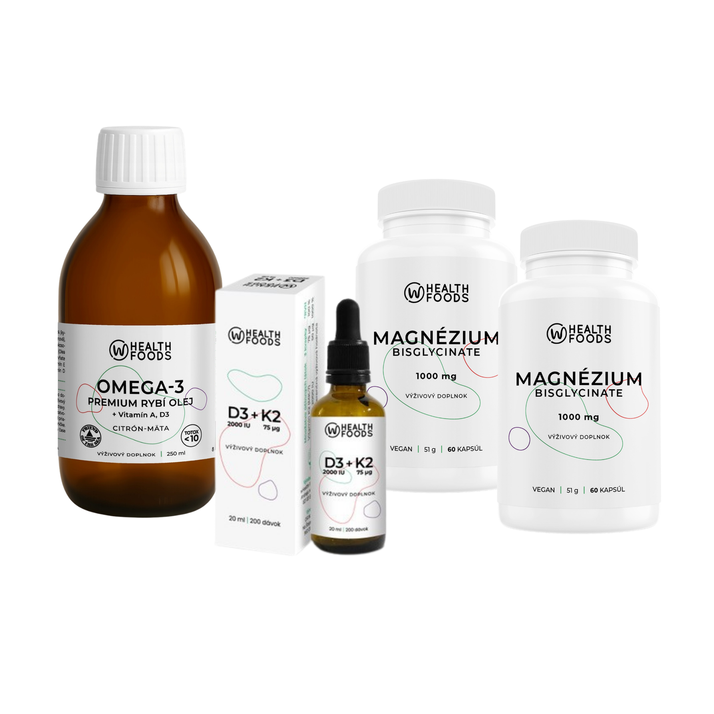 wHealth Essentials - Omega-3 MK, Vitamín D3K2, 2x Magnézium