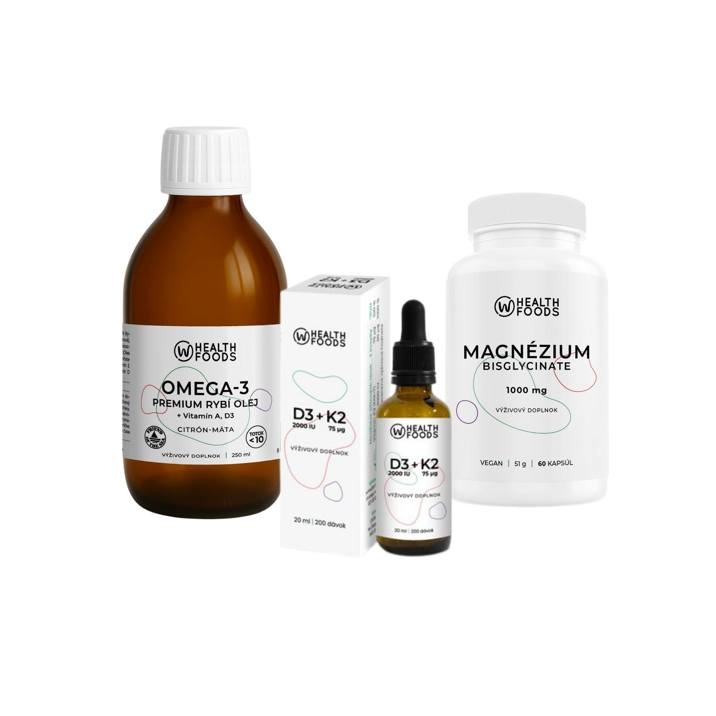 wHealth Essentials - Omega-3 MK, Vitamín D3K2, Magnézium