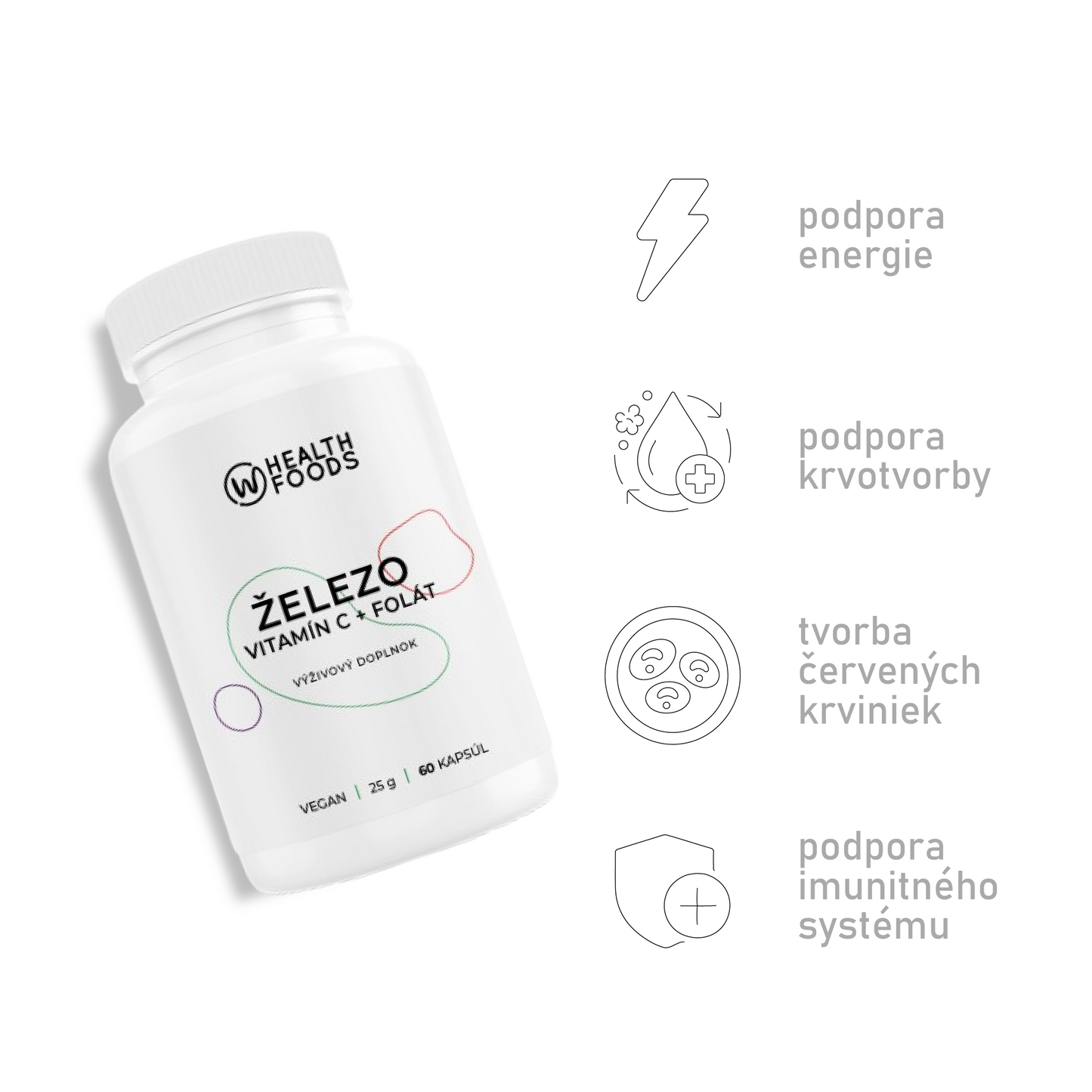 Železo 15 mg + Vitamín C a Folát (B9)